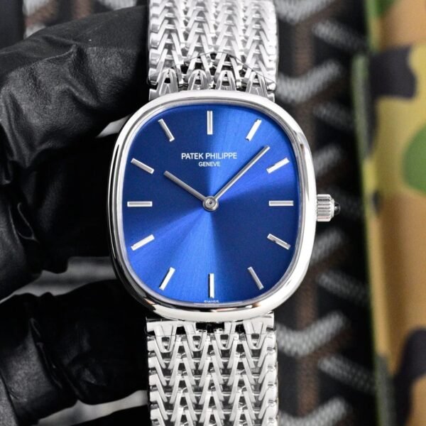 Patek Philippe Golden Ellipse 27mm Blue Dial Steel Strap