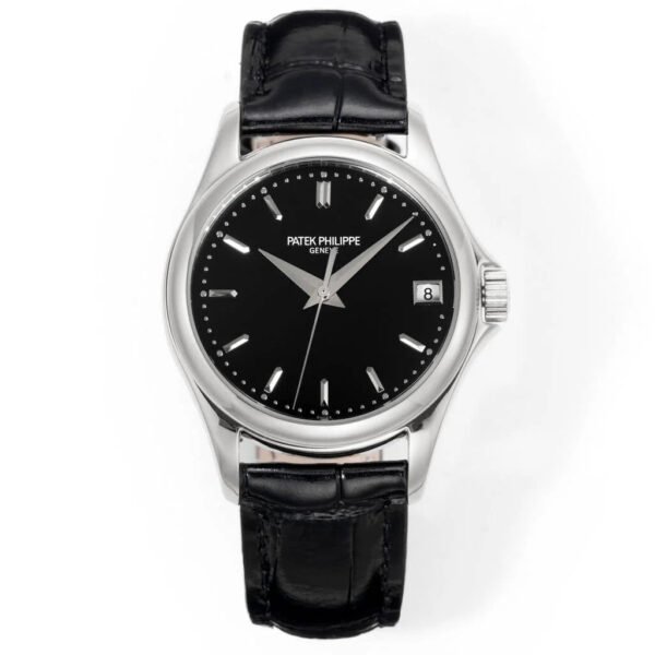 Patek Philippe Calatrava 37mm Black Dial Black Leather Strap