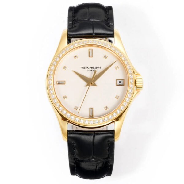 Patek Philippe Calatrava 37mm White Dial Black Leather Strap Watch