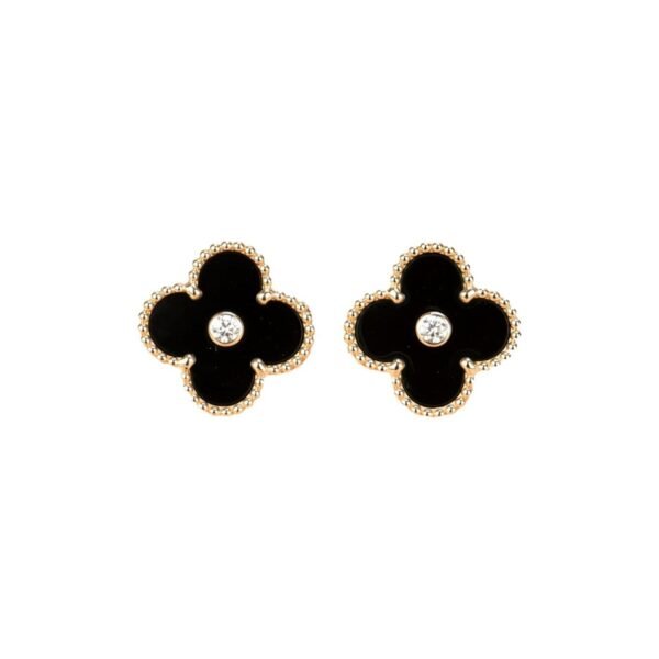 [ELANLUXE]CLOVER MEDIUM 1 MOTIFS ONYX DIAMOND EARRINGS
