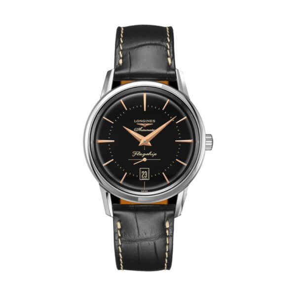 Flagship Heritage 38.5mm - Black on Leather Strap