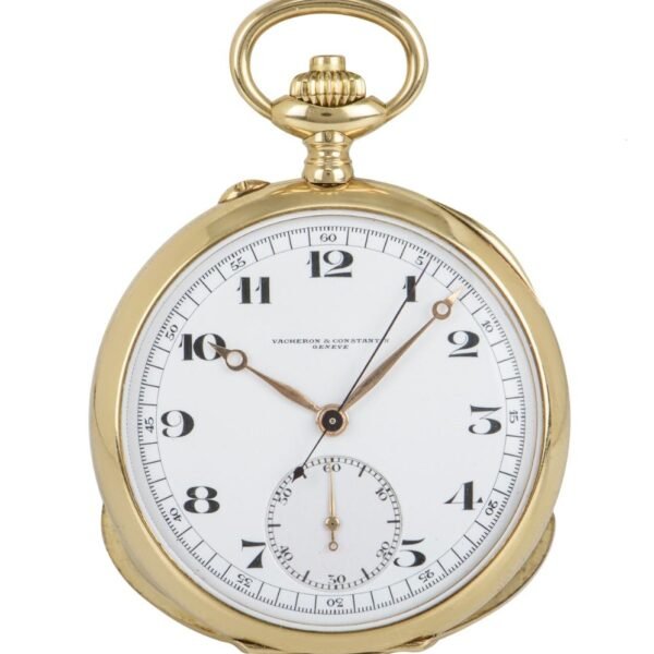 VACHERON & CONSTANTIN OPEN FACE CHRONOGRAPH POCKET WATCH IN YELLOW GOLD