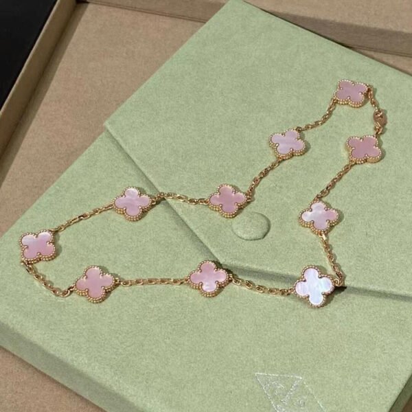 [ELANLUXE]CLOVER 10 MOTIFS PINK MOP NECKLACE