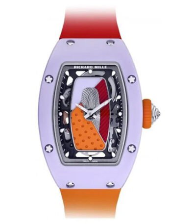 Richard Mille Rm 07-01 Coloured Pastel Lavender Ceramic Limited Edition 45.66mm X 31.40mm Coral And Tangerine Rubber Straps Ladies Watch