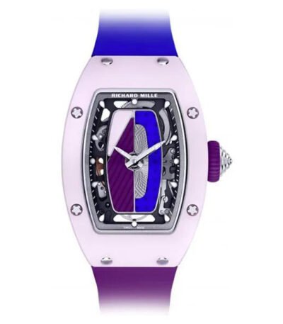 Richard Mille Rm 07-01 Coloured Pastel Pink Ceramics Limited Edition 45.66mm X 31.40mm X 11.85 Mm Cerulean And Lilac Rubber Strap Ladies’ Watch