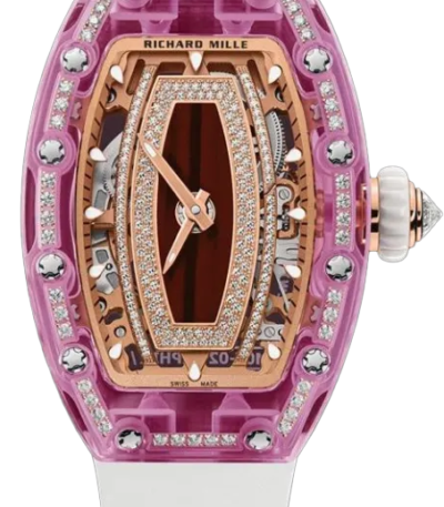 Richard Mille Rm 07-02 Pink Lady Sapphire Smokey Mother Of Pearl With Diamond-set Dial Red Gold White Rubber Straps Ladies Watch