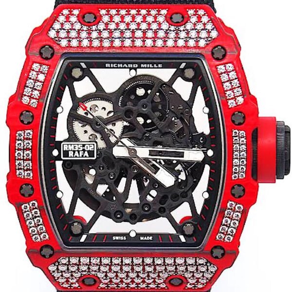 Richard Mille Rm 35-02 Rafael Nadal Diamond Red Quartz Tpt 49.94mm X 44.5 Mm Red Rubber Straps Men’s Watch