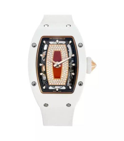 Richard Mille Rm07-01 Rg-atz Diamond Set Red Jasper Dial 31.40mm White Ceramic Case White Rubber Straps Ladies Watch