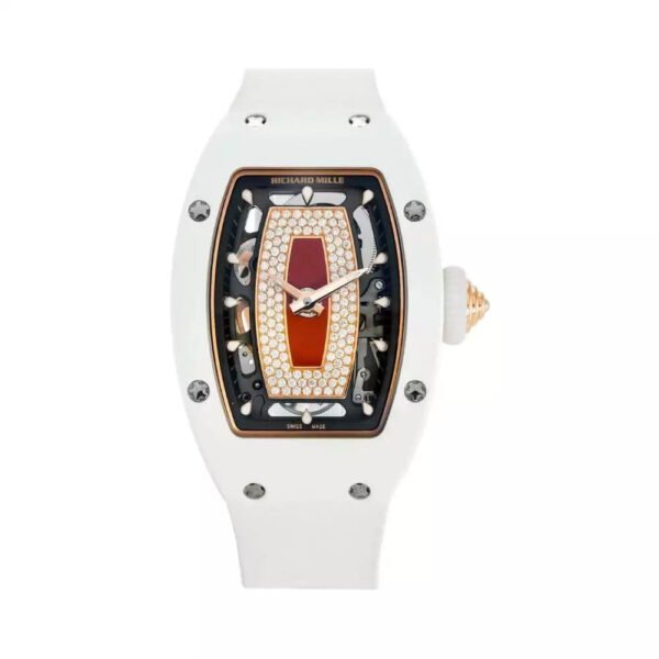 Richard Mille Rm07-01 Rg-atz Diamond Set Red Jasper Dial 31.40mm White Ceramic Case White Rubber Straps Ladies Watch