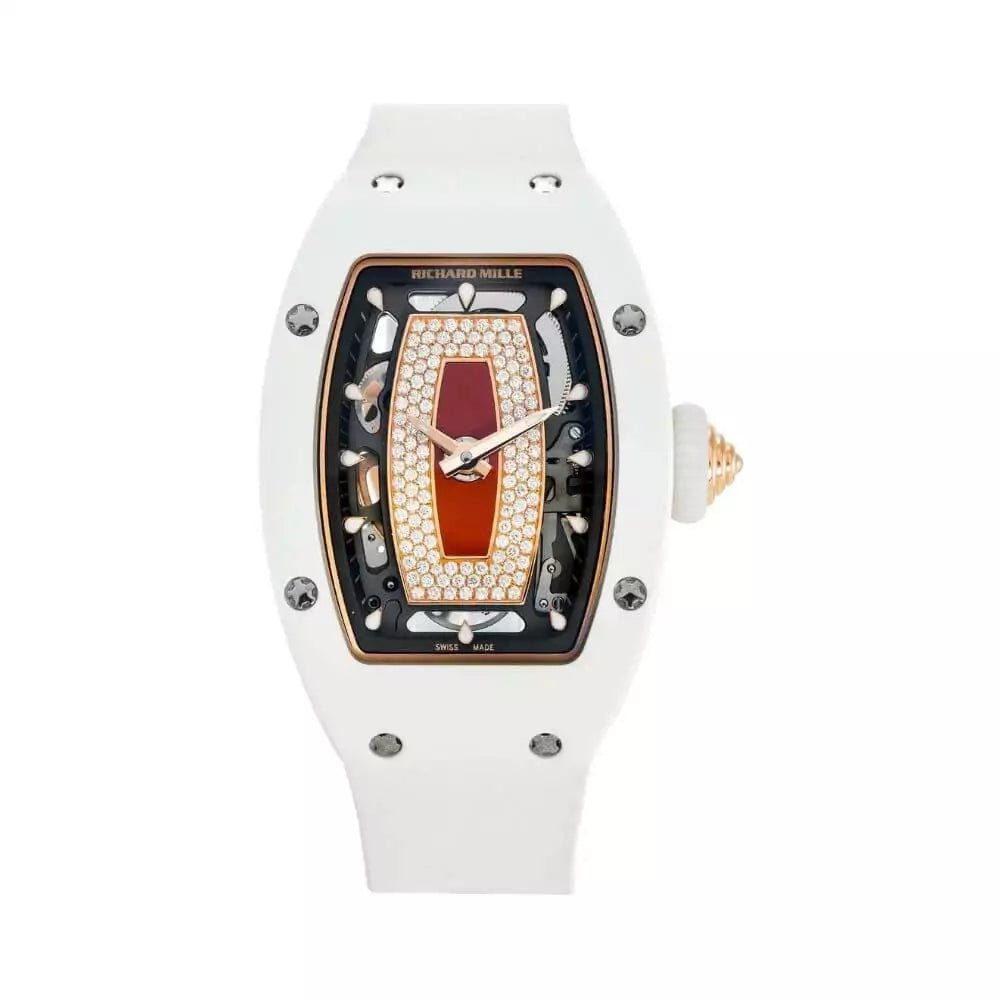 richard-mille-rm07-01-rg-atz-diamond-set-red-jasper-dial-31-40mm-white-ceramic-case-white-rubber-straps-ladies-watch-dubailuxurywatch Richard Mille Rm07-01 Rg-atz Diamond Set Red Jasper Dial 31.40mm White Ceramic Case White Rubber Straps Ladies Watch