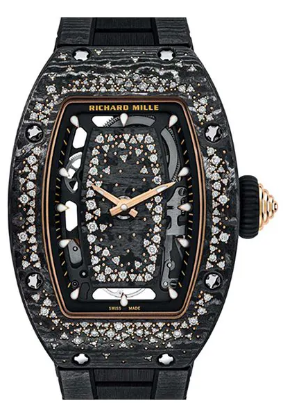 Richard Mille Rm07-01 Tpt Starry Night Black Skeletonized Diamond Dial Diamond Set Bezel 31.4mm Carbon Ladies Watch