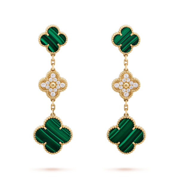 [ELANLUXE]CLOVER EARRINGS GOLD MALACHITE DIAMOND 3 MOTIF