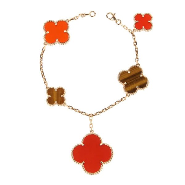 [ELANLUXE]CLOVER BRACELET 5 MOTIFS CARNELIAN TIGER EYE