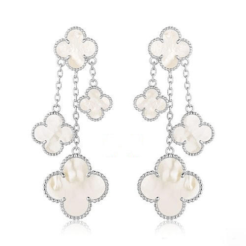 [ELANLUXE]CLOVER EARRINGS WHITE MOP 4 MOTIFS SILVER