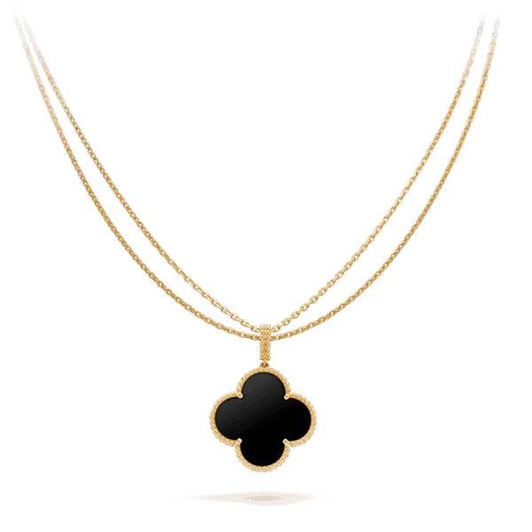 [ELANLUXE]CLOVER 25MM GOLD ONYX BIG CLOVER NECKLACE