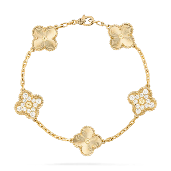 [ELANLUXE]CLOVER BRACELET 5 MOTIFS GOLD DIAMOND