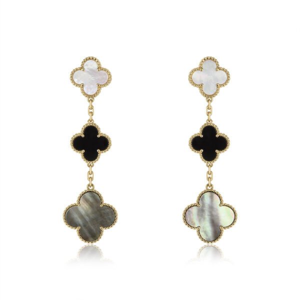 [ELANLUXE]CLOVER EARRINGS GOLD ONYX MOP 3 MOTIF