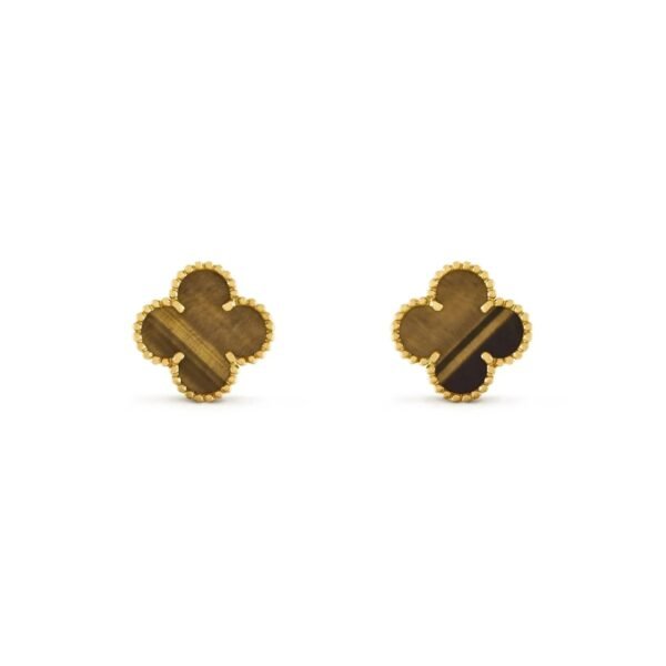 [ELANLUXE]CLOVER MEDIUM 1 MOTIFS TIGER EYE EARRINGS